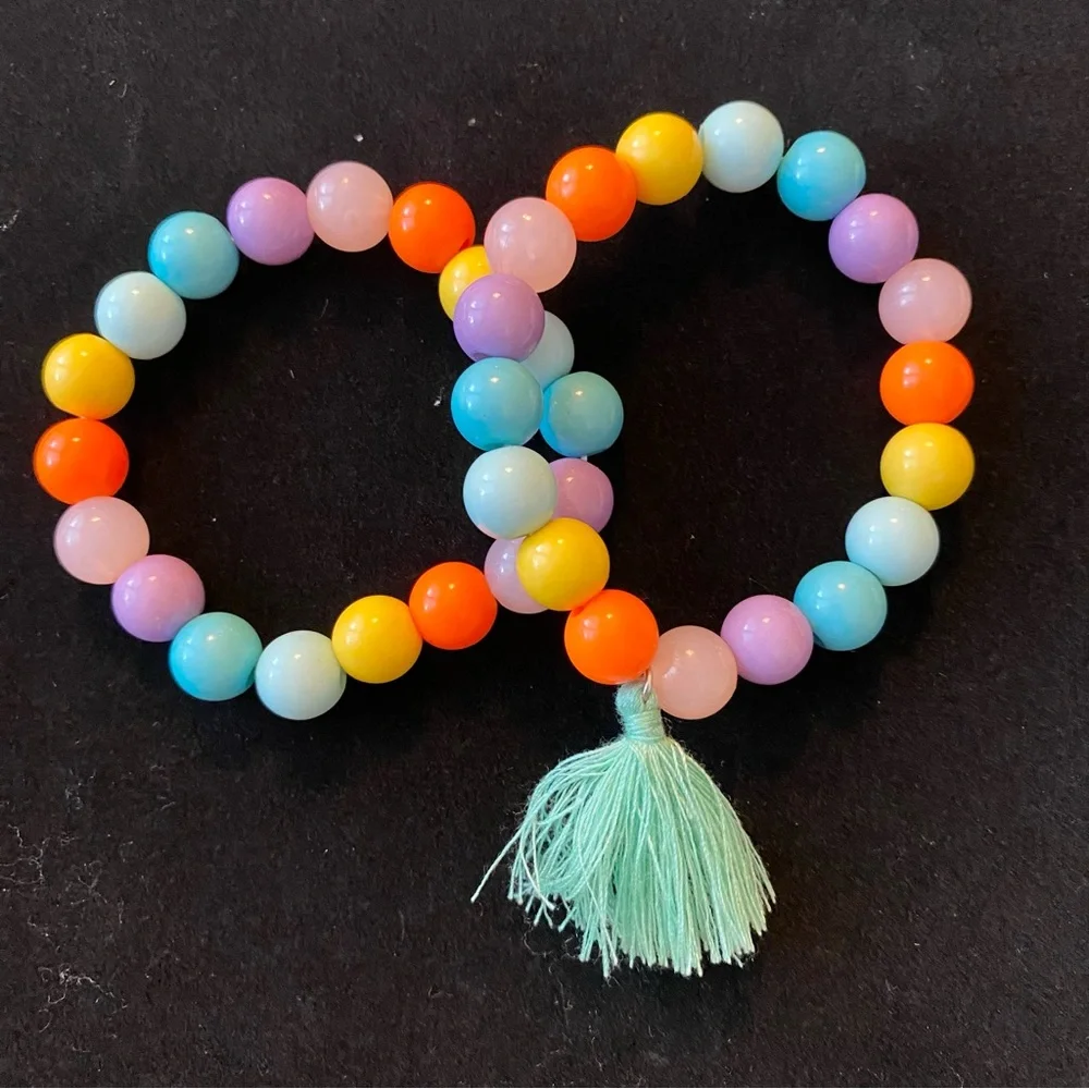 Set of 6 Colorful Beaded Tassel Bracelets & 1 Great Pretenders Heart Necklace